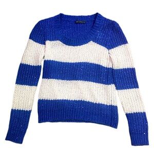 Sparkly Sequin Blue and White Striped Knit Women's Cropped Sweater